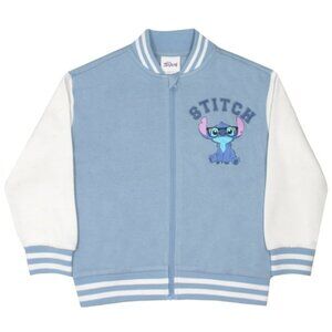 Disney Stitch Girls Blue & White Zip Up Varsity Jacket Size 10/12 NWT